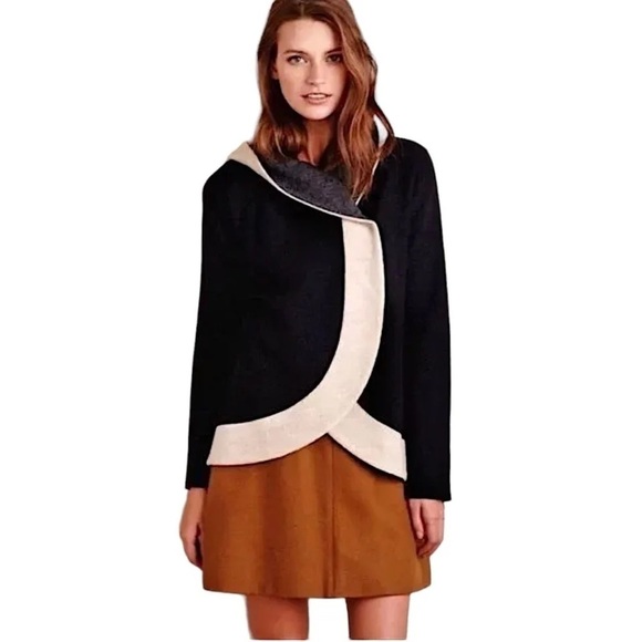 Rosie Neira Wool Cape Jacket Women’s Size XXS Black & Cream Hooded Wrap Coat - Picture 15 of 15